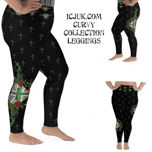 Exclusive Custom Plus Size Leggings Green Union Jack with Cross and vines and Roses