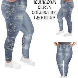 Exclusive Custom Plus Size Blue denim Leopard Leggings