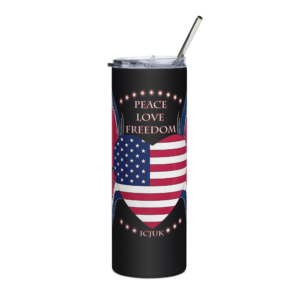 ICJUK USA Peace Love Freedom Stainless Steel Tumbler with Metal Straw