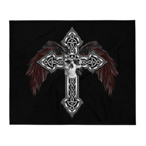 Exclusive Cozy Throw Blanket ICJUK Brown feather wings with Skull and Cross