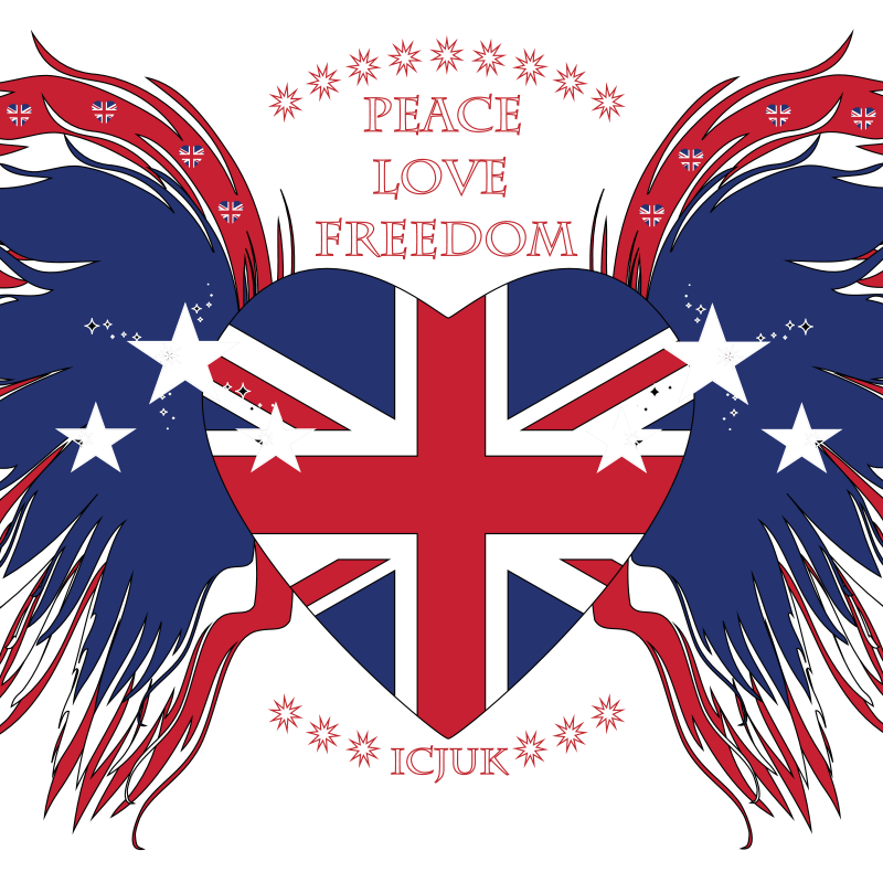 Union Jack Heart with Wings Peace Love Freedom