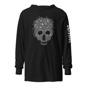ICJUK Unisex Long Sleeve Hooded Tee Skull and Roses