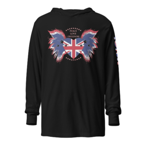 ICJUK Unisex Long Sleeve Hooded Tee Union Jack Heart with Wings Peace Love Freedom