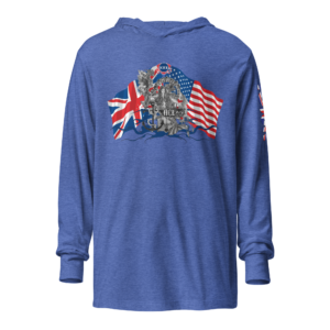ICJUK Unisex Long Sleeve Hooded Tee USA UK Flag Mermaid Throne Rule Britannia