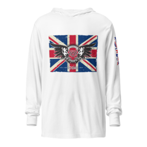 ICJUK Unisex Long Sleeve Hooded Tee Union Jack with Thorne heart and wings