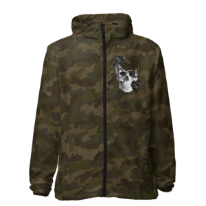 ICJUK Unisex Lightweight Zip Up Windbreaker Black and White Skull