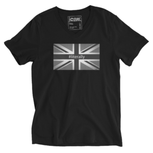 ICJUK Unisex V neck Black and White Union Jack Literally